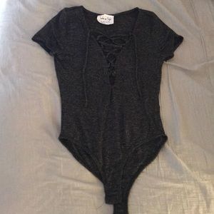 NBW Dark Heather Lace Up Bodysuit